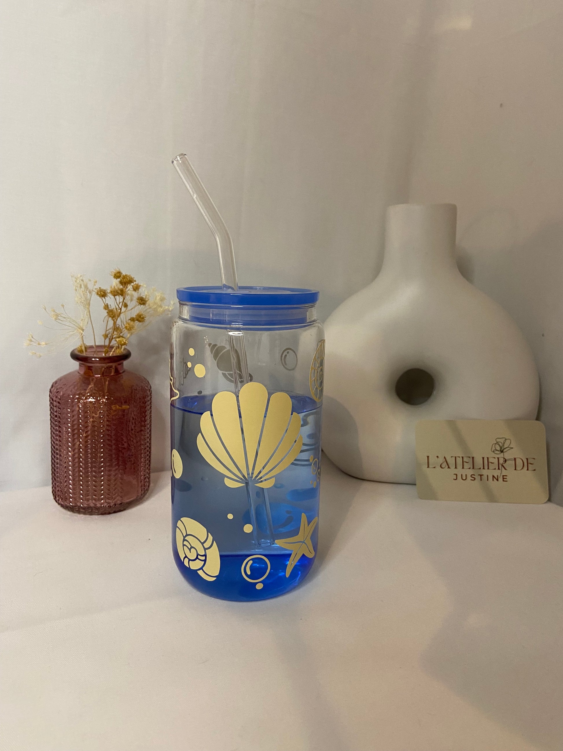 Verre personnalisé avec couvercle et paille : La Mer