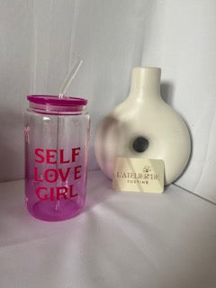 Verre personnalisé avec couvercle et paille : Self Love