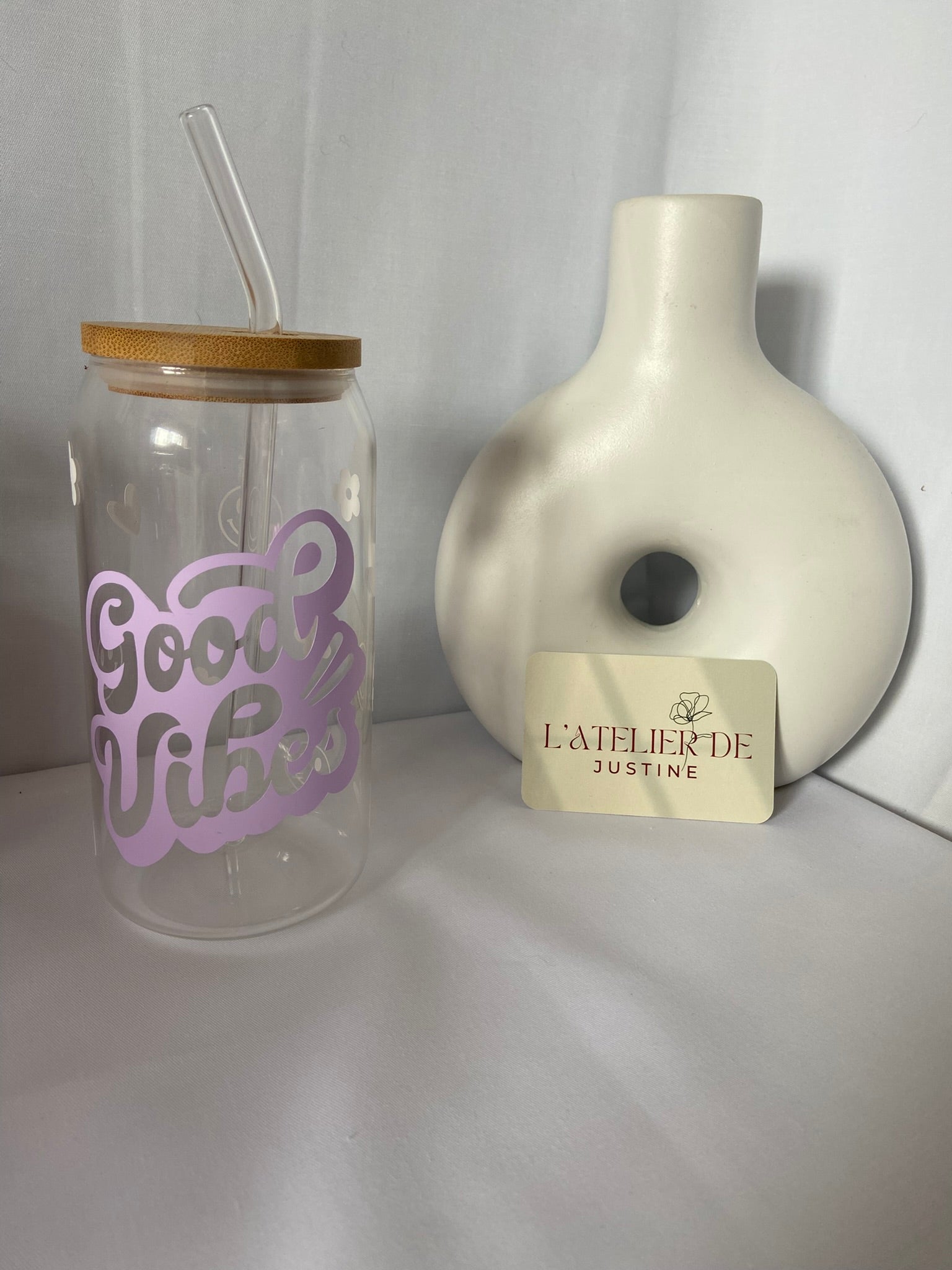 Verre “Canette” avec paille & couvercle – Création Artisanale