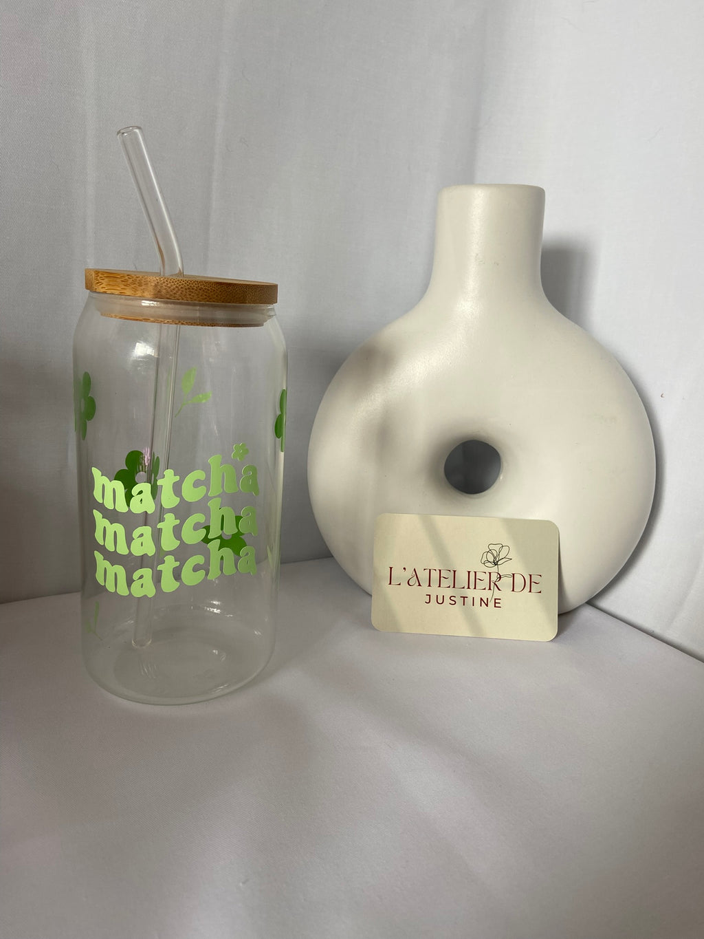 Verre “Canette” avec paille & couvercle – Création Artisanale