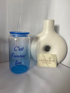 Verre personnalisé avec couvercle et paille : L'amour