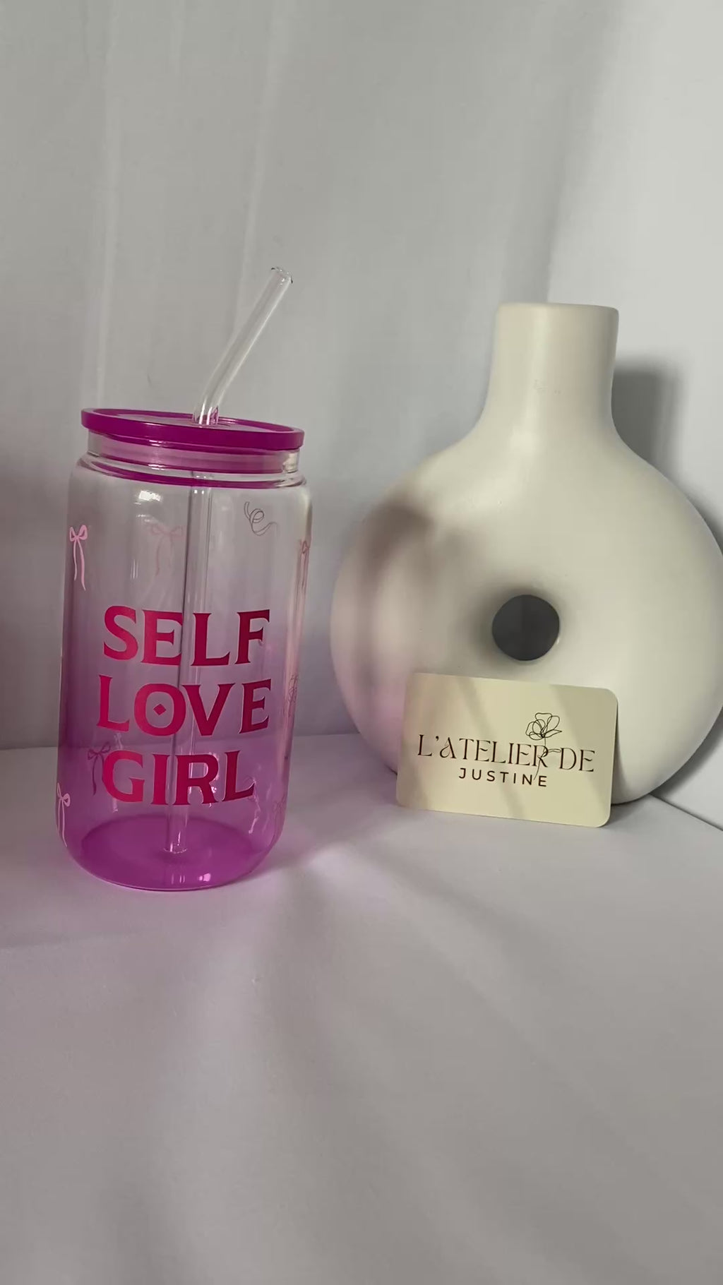 Verre personnalisé avec couvercle et paille : Self Love