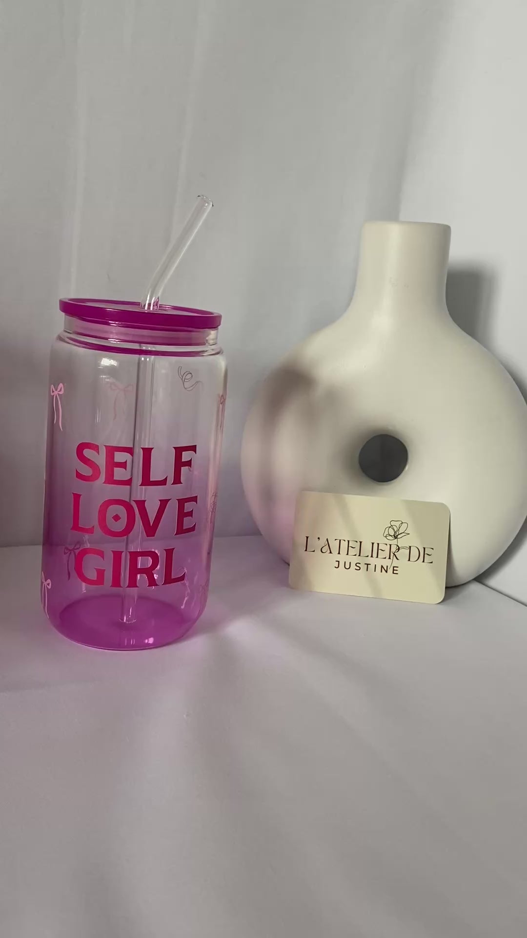 Verre personnalisé avec couvercle et paille : Self Love