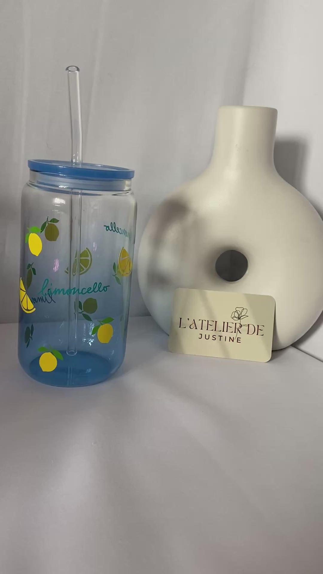 Verre personnalisé avec couvercle et paille : Limoncello