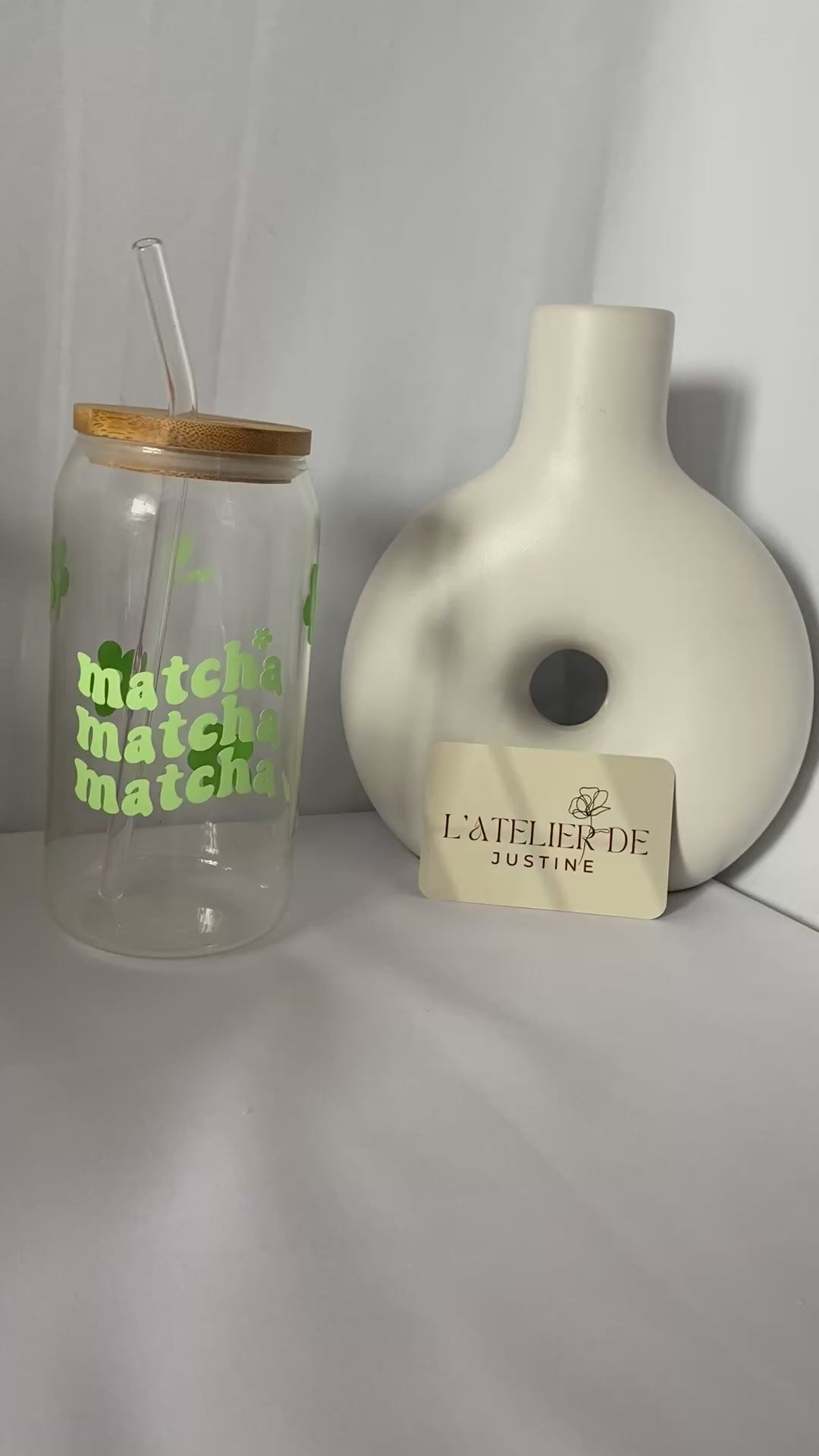Verre personnalisé avec couvercle et paille : Matcha