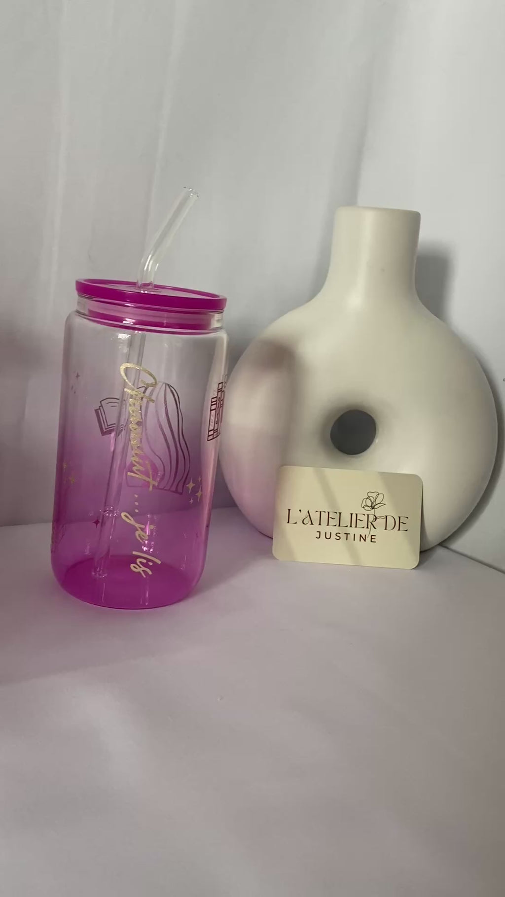 Verre personnalisé avec couvercle et paille : Lecture