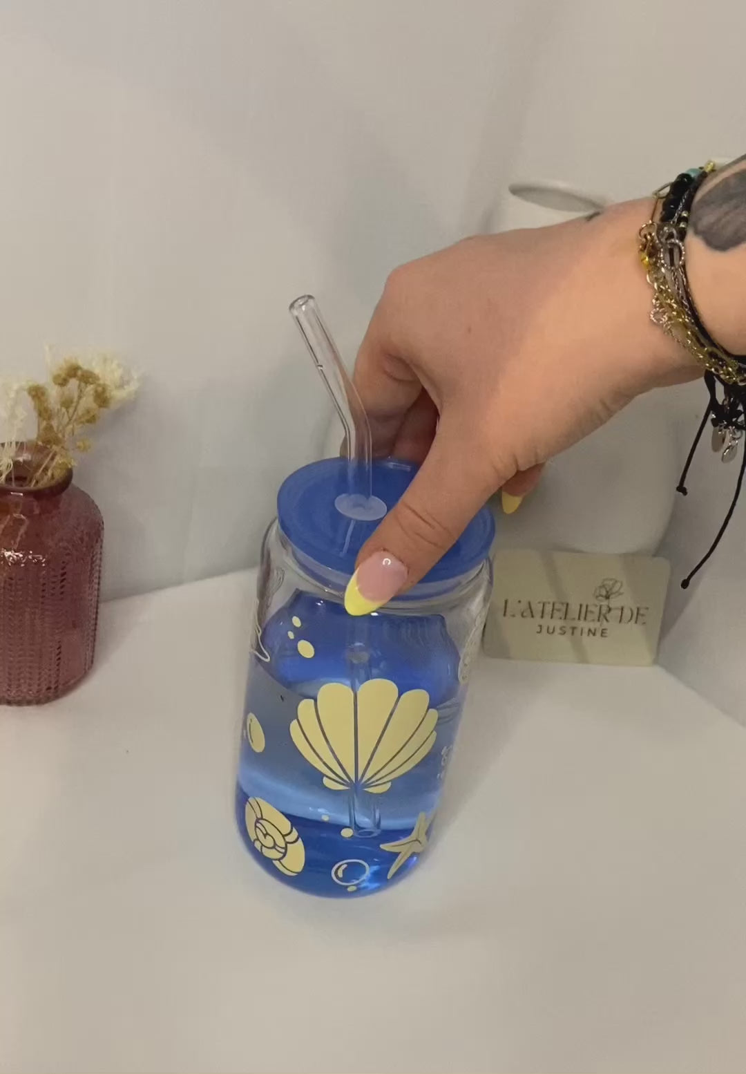 Verre personnalisé avec couvercle et paille : La Mer